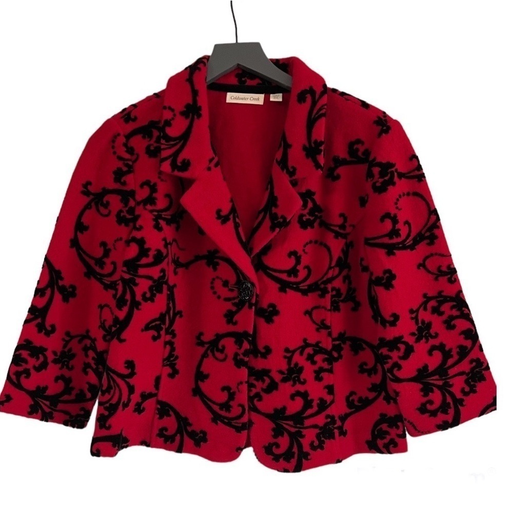 Coldwater Creek Boiled Wool Blazer with Velvet Flourishes Size Petite Medium